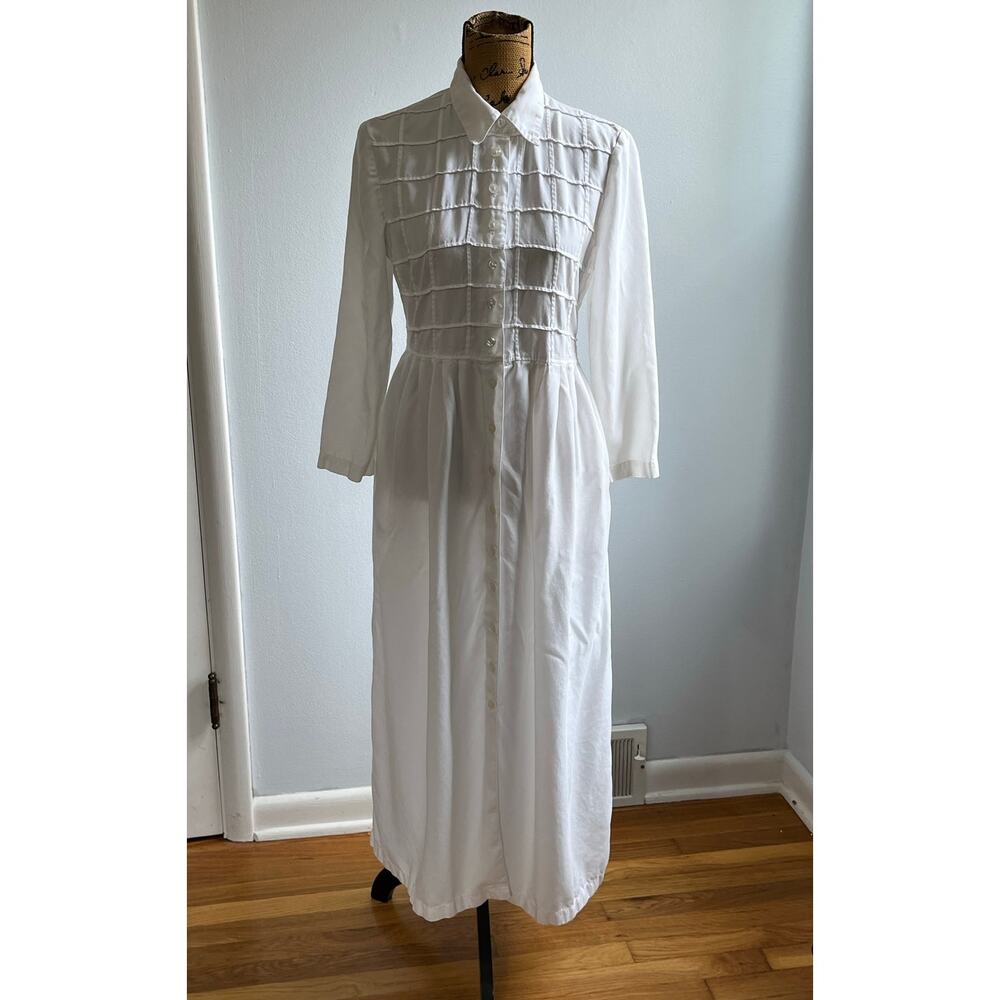 90s Dressed In White Rayon Checkered Top Button Long Sleeve Maxi Dress Women’s S - Picture 3 of 9